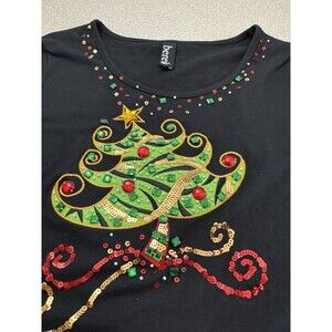 Berer Christmas Tree Jeweled Decorated Black Shirt/Swester  Size Small